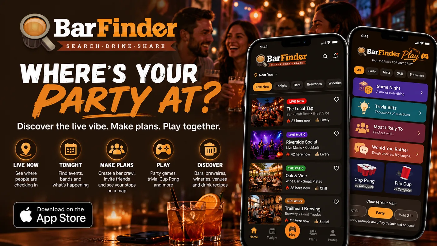 BarFinder app on iPhone - Search, drink, share